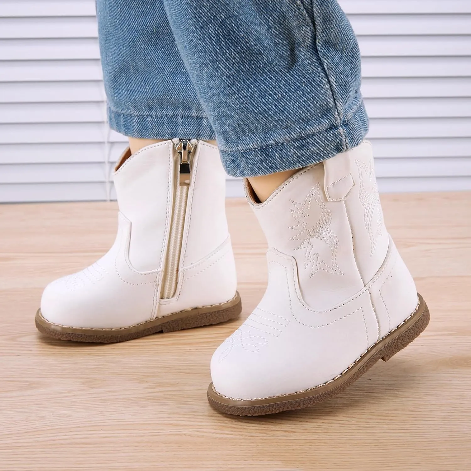 BMCiTYBM Baby Cowboy Cowgirl Boots Infant Western Boots Toddler Boys Girls Round Toe Riding Mid Calf Boots All Seasons for 6 9 12 18 24 Months