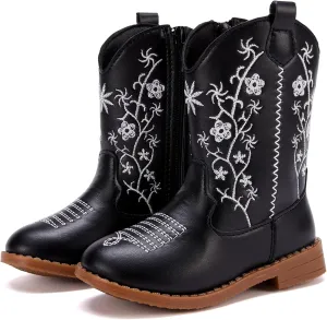 BMCiTYBM Toddler Girls Cowboy Cowgirl Boots Little Kids Pointed Toe Western Boots Mid Calf Side Zipper Riding Shoes for All Seasons (Toddler/Little Kid)
