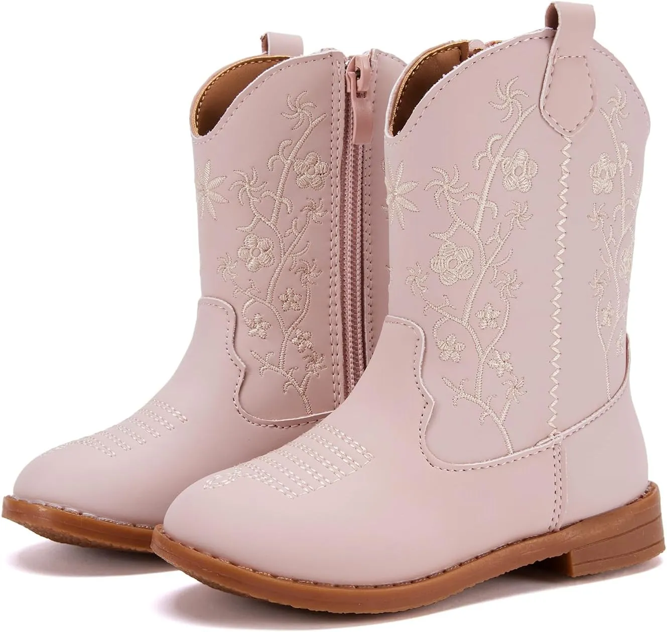 BMCiTYBM Toddler Girls Cowboy Cowgirl Boots Little Kids Pointed Toe Western Boots Mid Calf Side Zipper Riding Shoes for All Seasons (Toddler/Little Kid)