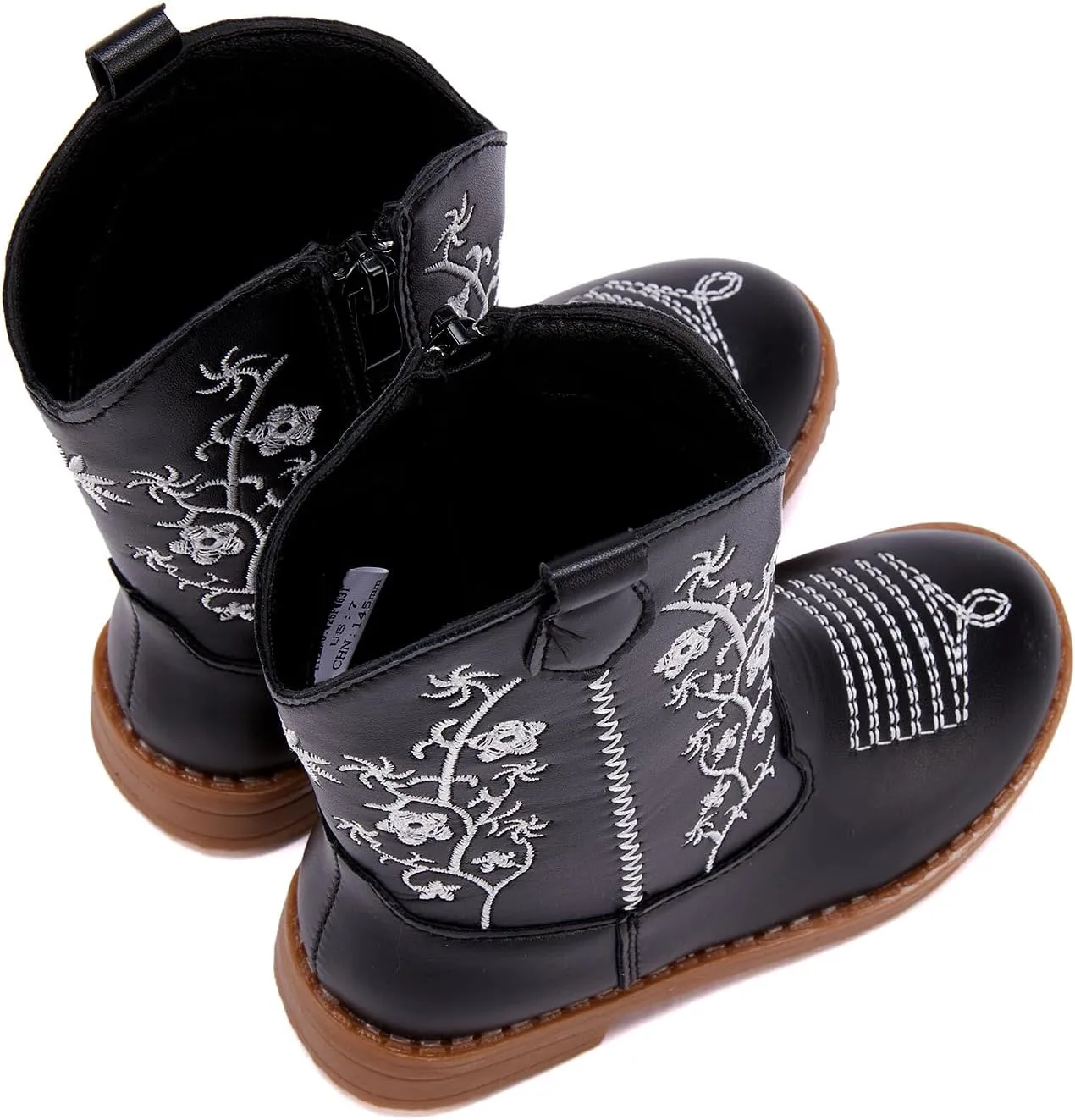 BMCiTYBM Toddler Girls Cowboy Cowgirl Boots Little Kids Pointed Toe Western Boots Mid Calf Side Zipper Riding Shoes for All Seasons (Toddler/Little Kid)
