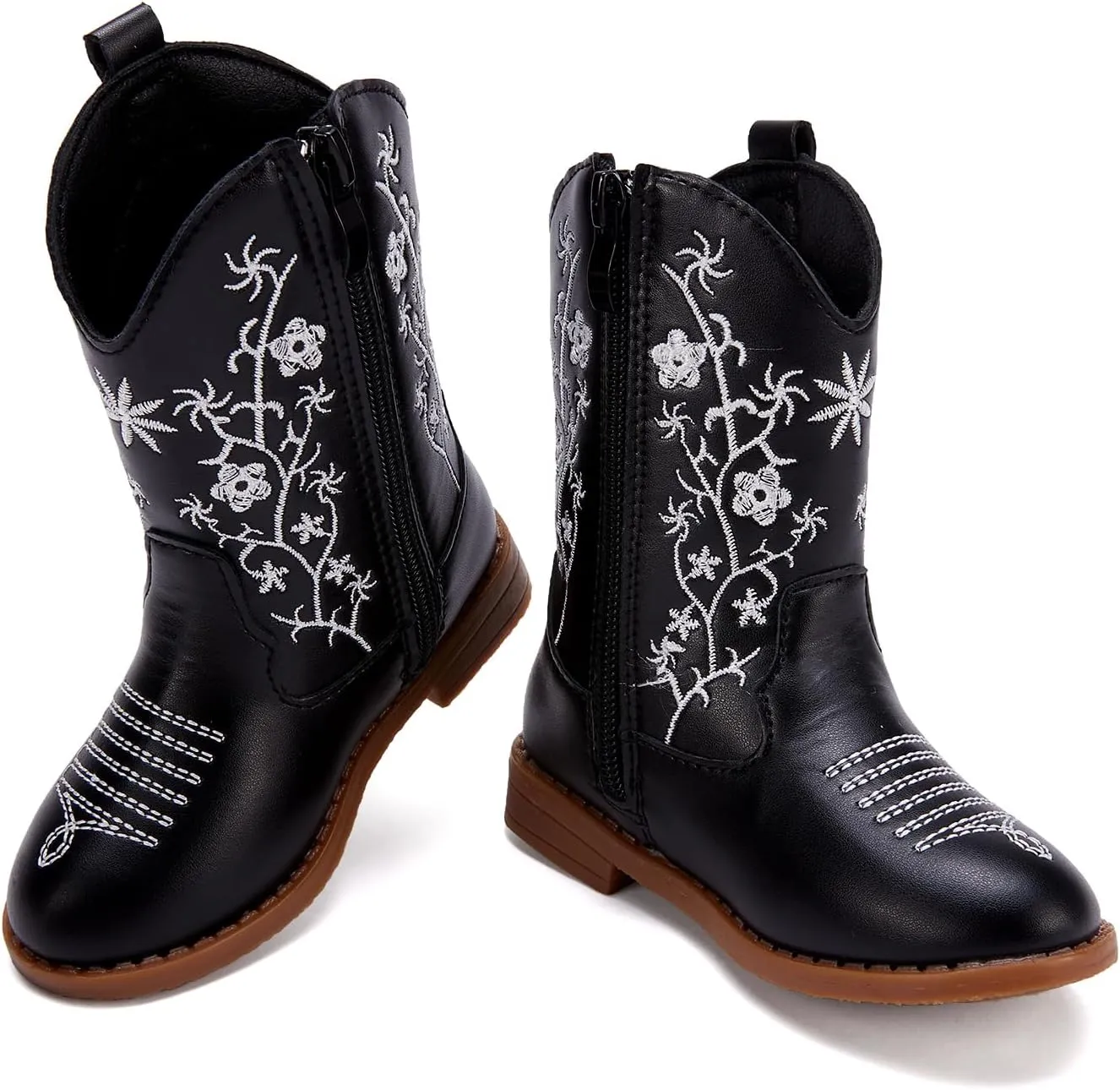 BMCiTYBM Toddler Girls Cowboy Cowgirl Boots Little Kids Pointed Toe Western Boots Mid Calf Side Zipper Riding Shoes for All Seasons (Toddler/Little Kid)