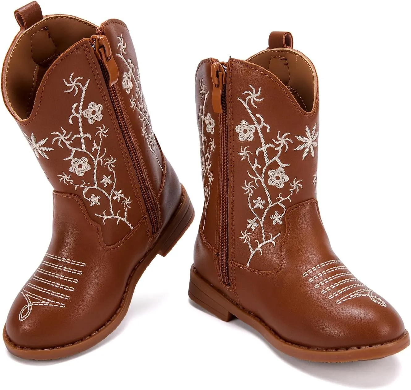 BMCiTYBM Toddler Girls Cowboy Cowgirl Boots Little Kids Pointed Toe Western Boots Mid Calf Side Zipper Riding Shoes for All Seasons (Toddler/Little Kid)