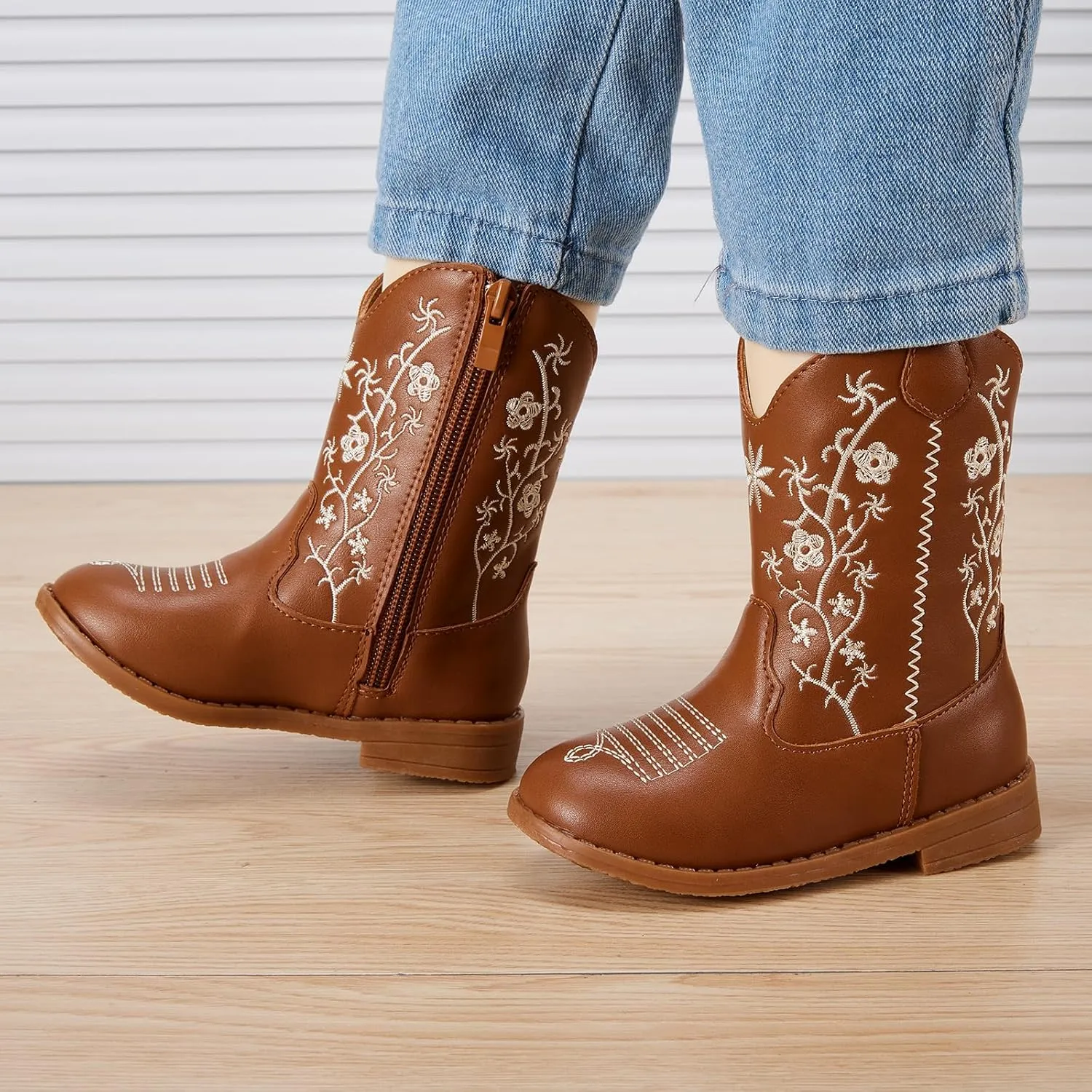BMCiTYBM Toddler Girls Cowboy Cowgirl Boots Little Kids Pointed Toe Western Boots Mid Calf Side Zipper Riding Shoes for All Seasons (Toddler/Little Kid)
