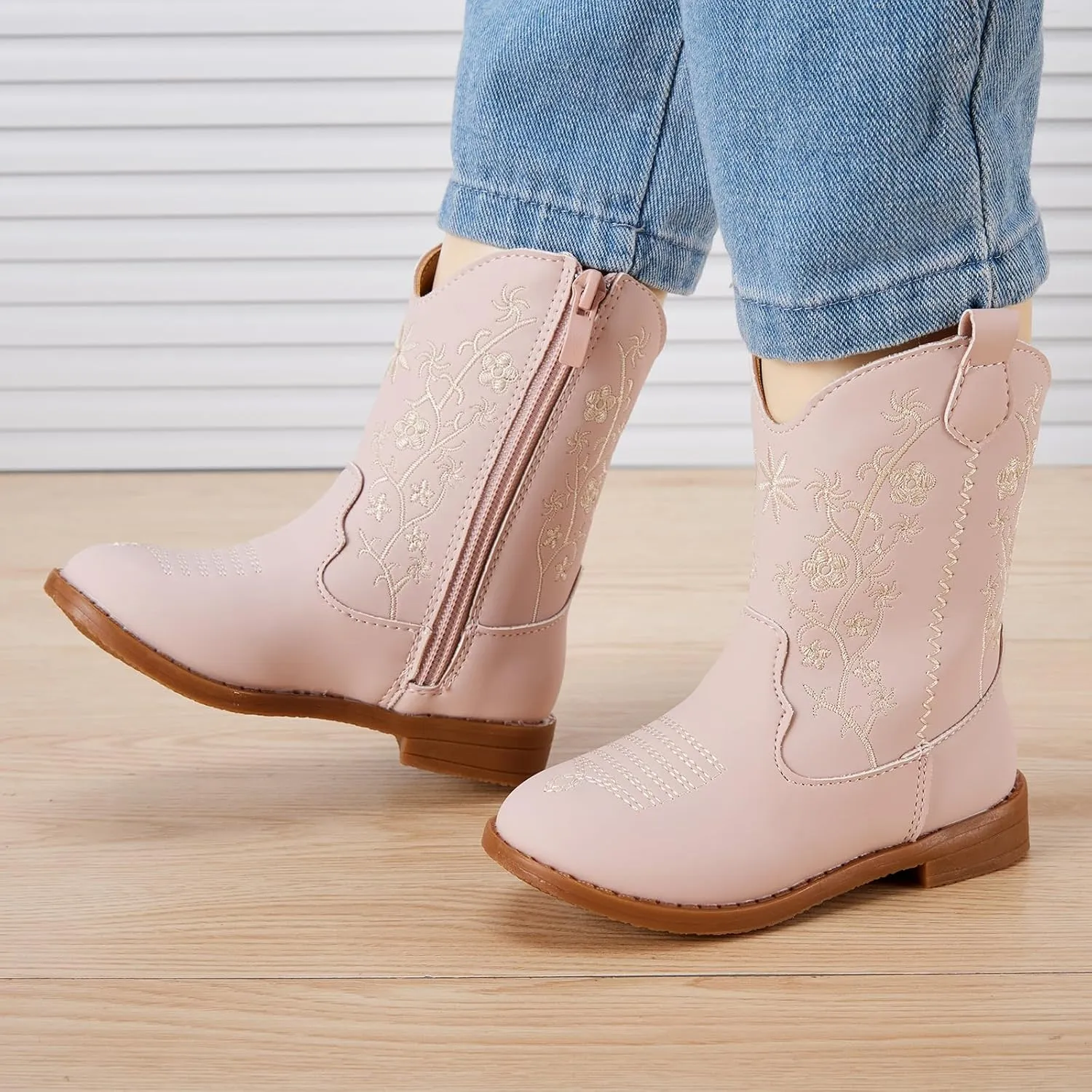 BMCiTYBM Toddler Girls Cowboy Cowgirl Boots Little Kids Pointed Toe Western Boots Mid Calf Side Zipper Riding Shoes for All Seasons (Toddler/Little Kid)