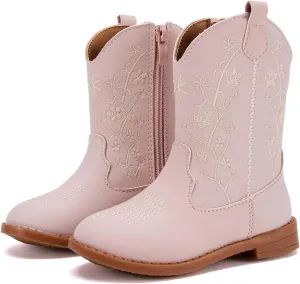 BMCiTYBM Toddler Girls Cowboy Cowgirl Boots Little Kids Pointed Toe Western Boots Mid Calf Side Zipper Riding Shoes for All Seasons (Toddler/Little Kid)