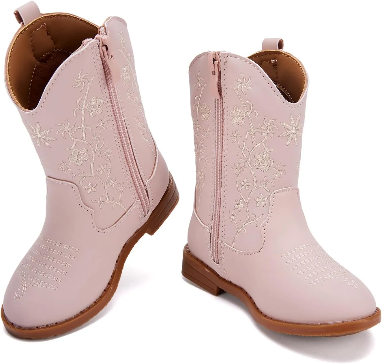 BMCiTYBM Toddler Girls Cowboy Cowgirl Boots Little Kids Pointed Toe Western Boots Mid Calf Side Zipper Riding Shoes for All Seasons (Toddler/Little Kid)