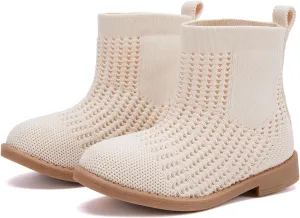 BMCiTYBM Toddler Girls Knitted Boots Breathable Low Heel Booties Pointed Toe Slip On Sock Shoes for All Seasons
