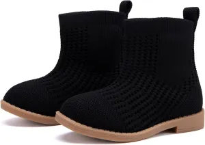BMCiTYBM Toddler Girls Knitted Boots Breathable Low Heel Booties Pointed Toe Slip On Sock Shoes for All Seasons