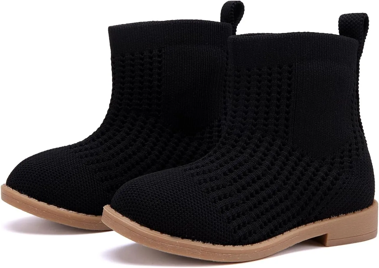 BMCiTYBM Toddler Girls Knitted Boots Breathable Low Heel Booties Pointed Toe Slip On Sock Shoes for All Seasons