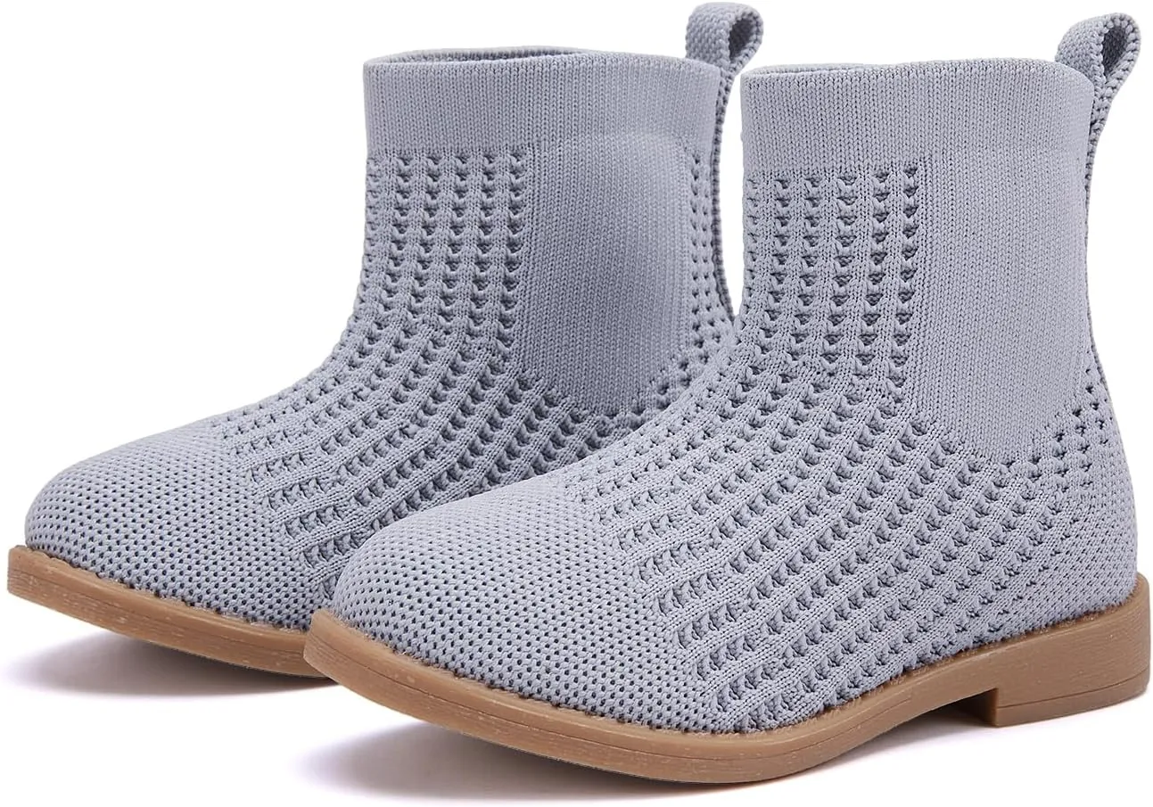 BMCiTYBM Toddler Girls Knitted Boots Breathable Low Heel Booties Pointed Toe Slip On Sock Shoes for All Seasons
