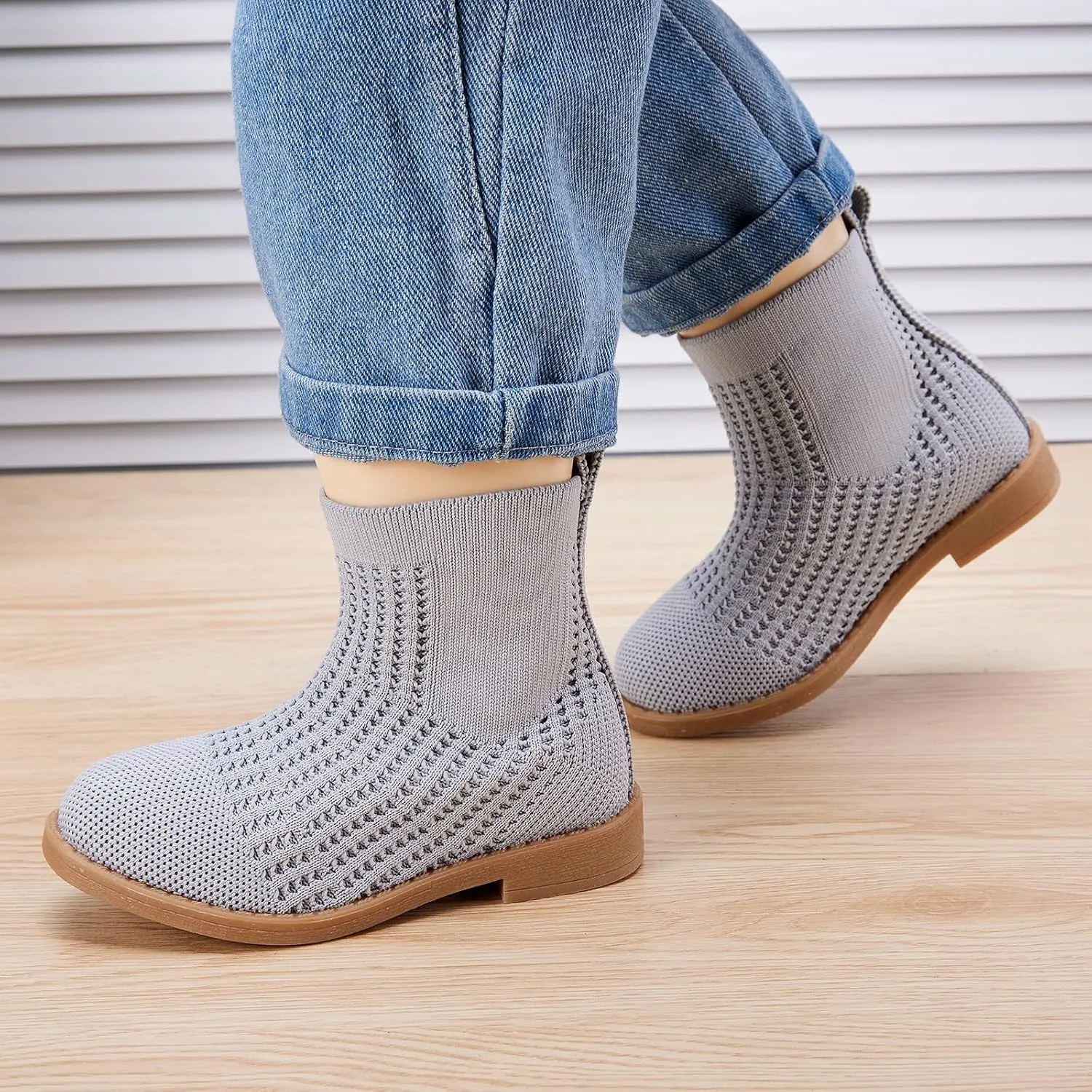 BMCiTYBM Toddler Girls Knitted Boots Breathable Low Heel Booties Pointed Toe Slip On Sock Shoes for All Seasons