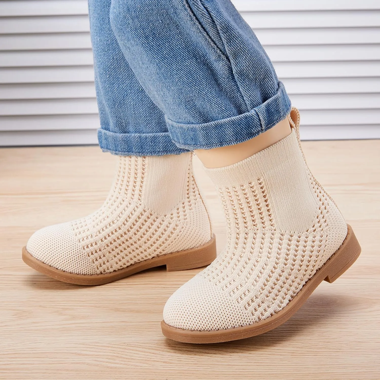 BMCiTYBM Toddler Girls Knitted Boots Breathable Low Heel Booties Pointed Toe Slip On Sock Shoes for All Seasons