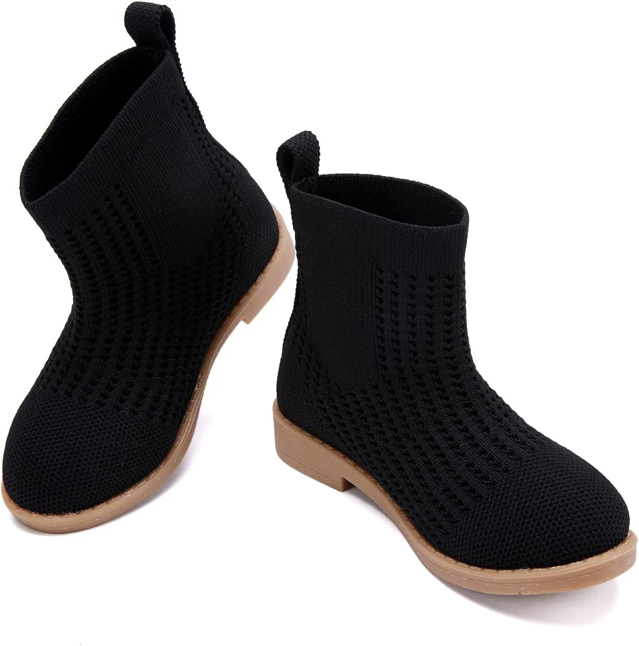 BMCiTYBM Toddler Girls Knitted Boots Breathable Low Heel Booties Pointed Toe Slip On Sock Shoes for All Seasons