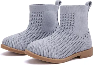 BMCiTYBM Toddler Girls Knitted Boots Breathable Low Heel Booties Pointed Toe Slip On Sock Shoes for All Seasons