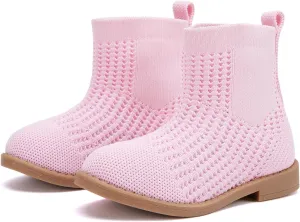 BMCiTYBM Toddler Girls Knitted Boots Breathable Low Heel Booties Pointed Toe Slip On Sock Shoes for All Seasons