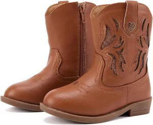 BMCiTYBM Toddler Little Girls Cowboy Cowgirl Boots Kids Pointed Toe Western Boots Mid Calf Side Zipper Riding Shoes for All Seasons (Toddler/Little Kid)