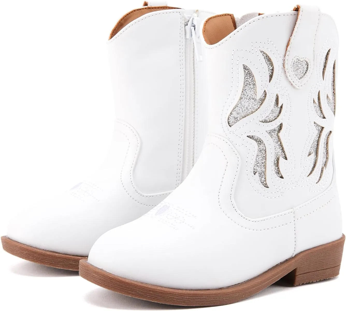 BMCiTYBM Toddler Little Girls Cowboy Cowgirl Boots Kids Pointed Toe Western Boots Mid Calf Side Zipper Riding Shoes for All Seasons (Toddler/Little Kid)