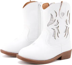 BMCiTYBM Toddler Little Girls Cowboy Cowgirl Boots Kids Pointed Toe Western Boots Mid Calf Side Zipper Riding Shoes for All Seasons (Toddler/Little Kid)
