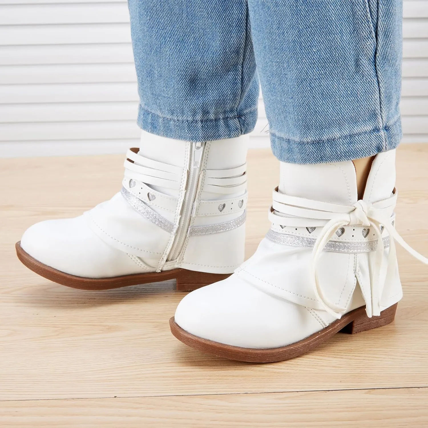 BMCiTYBM Toddler Little Girls Cowboy Cowgirl Boots Kids Pointed Toe Western Boots Mid Calf Side Zipper Riding Shoes for All Seasons (Toddler/Little Kid)