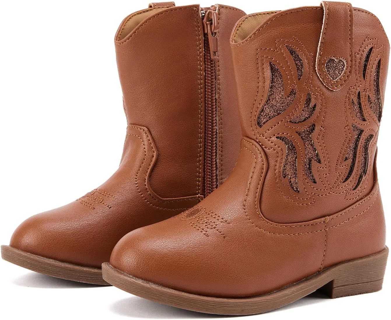 BMCiTYBM Toddler Little Girls Cowboy Cowgirl Boots Kids Pointed Toe Western Boots Mid Calf Side Zipper Riding Shoes for All Seasons (Toddler/Little Kid)