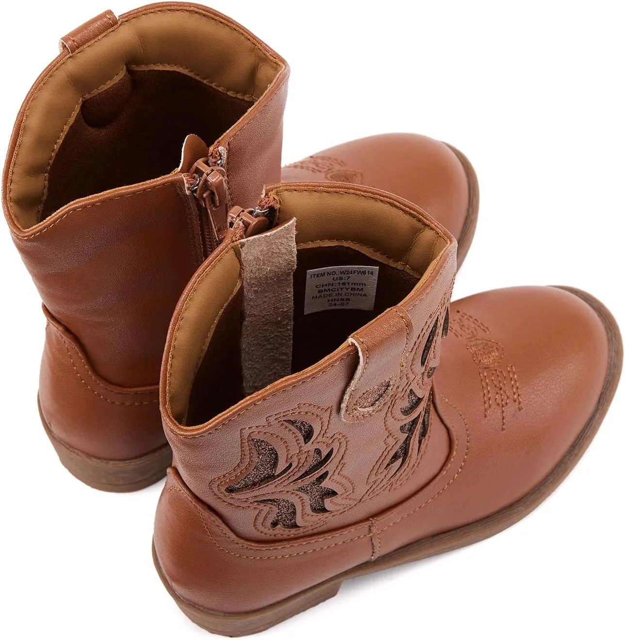 BMCiTYBM Toddler Little Girls Cowboy Cowgirl Boots Kids Pointed Toe Western Boots Mid Calf Side Zipper Riding Shoes for All Seasons (Toddler/Little Kid)