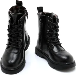 Boys Girls Lace-Up Mid Calf Combat Boots Hiking Boots Side Zipper Waterproof Riding Boots
