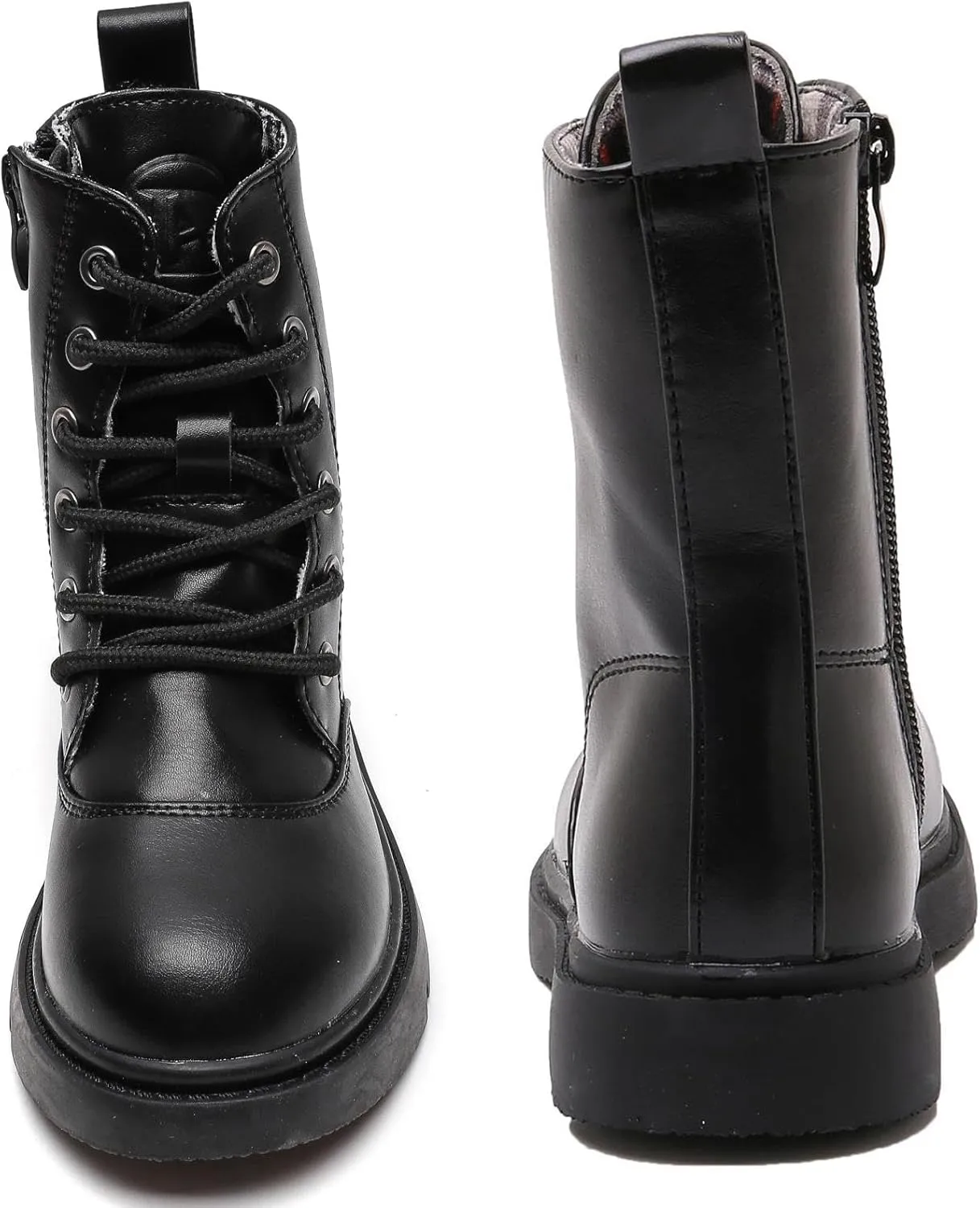 Boys Girls Lace-Up Mid Calf Combat Boots Hiking Boots Side Zipper Waterproof Riding Boots