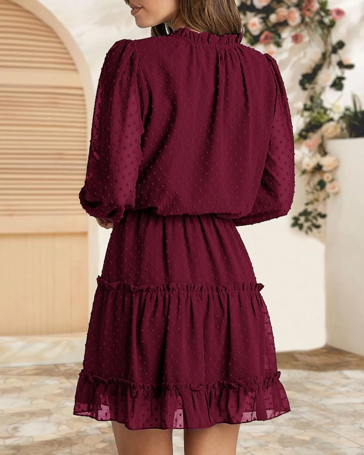 BTFBM Women Casual Summer Spring Dresses 2025 Tie Neck Long Sleeve High Waist Tiered Ruffle Aline Swing Tunic Mini Dress