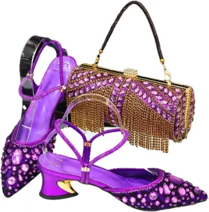 Butterfly Embroidery Champagne Heel Ladies Sandals Work Party Shoes Shoulder Bag Set