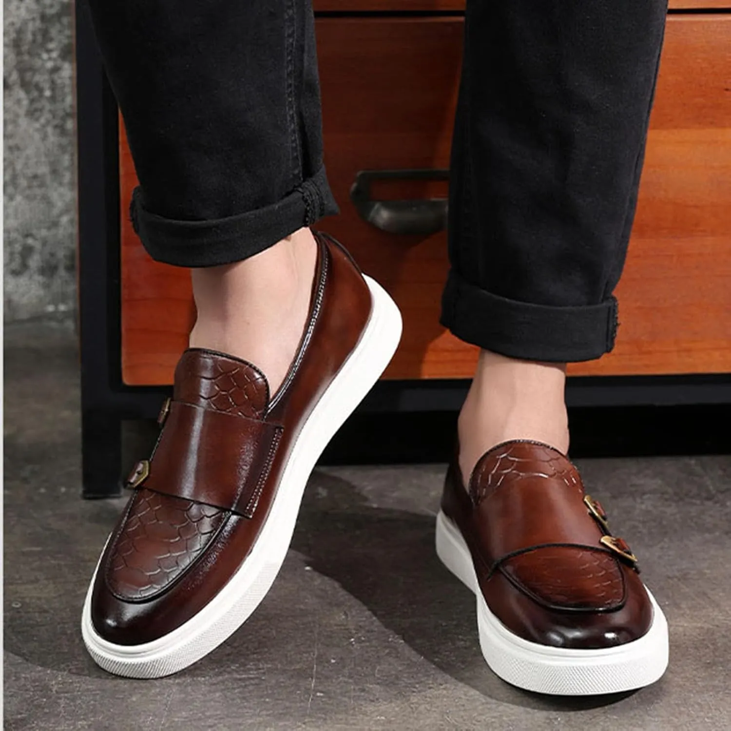 ByErz Men' S Casual Shoes Leather Dress Sneakers Business Loafers Shoes for Men Breathable Fashion Sneakers