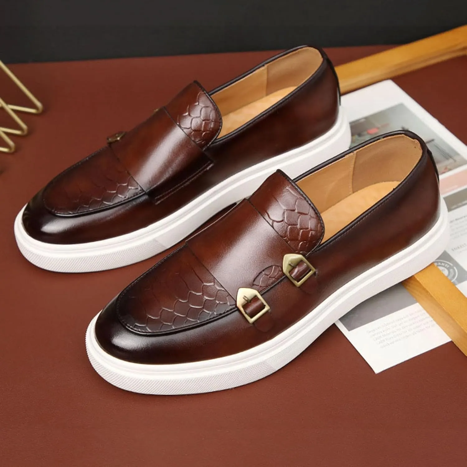 ByErz Men' S Casual Shoes Leather Dress Sneakers Business Loafers Shoes for Men Breathable Fashion Sneakers