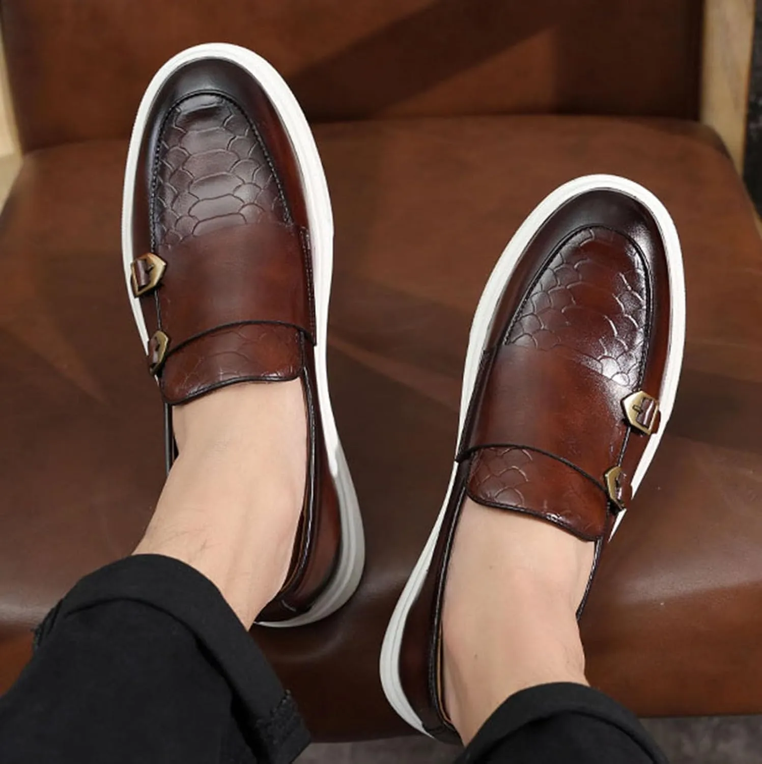 ByErz Men' S Casual Shoes Leather Dress Sneakers Business Loafers Shoes for Men Breathable Fashion Sneakers
