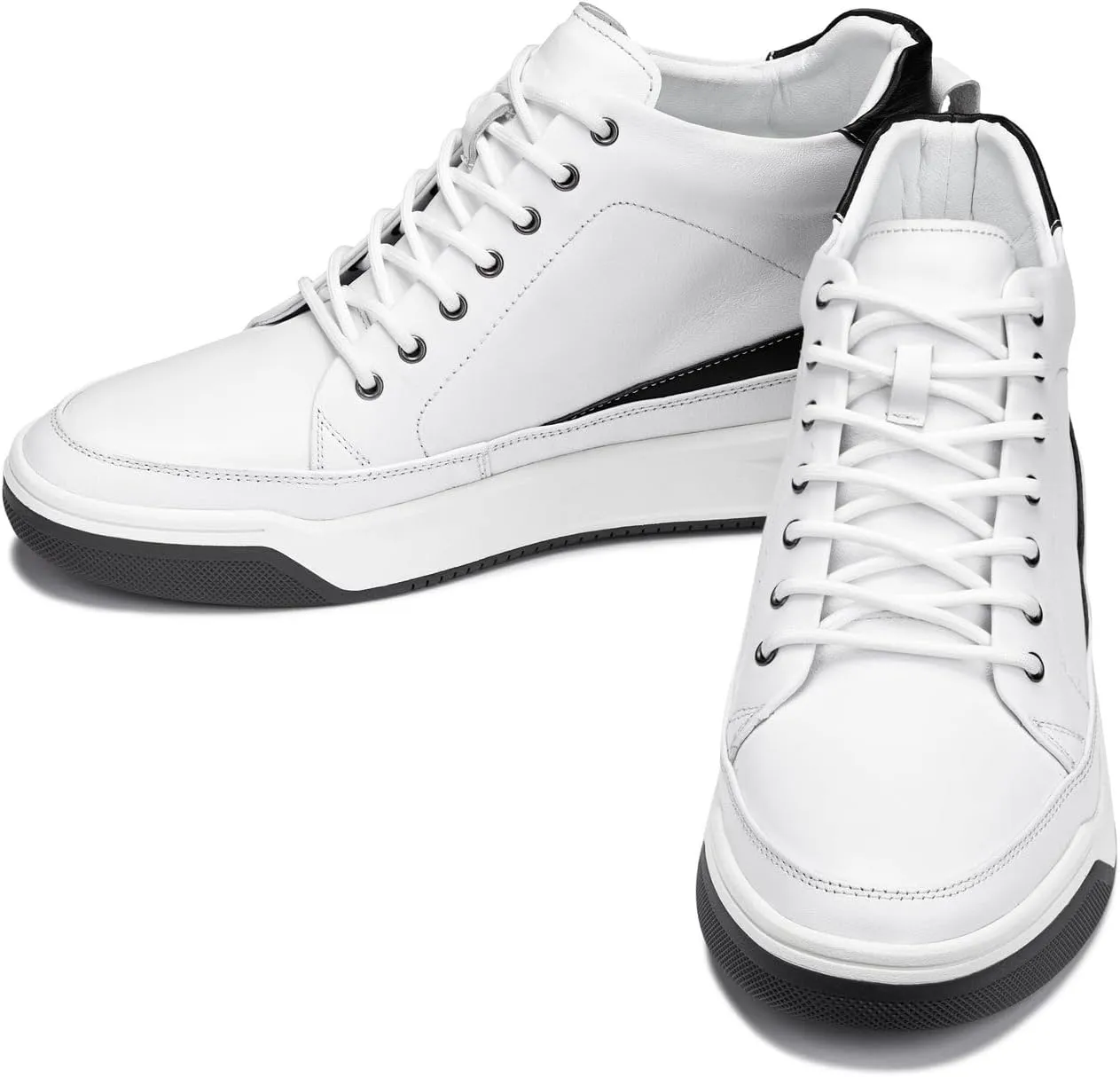CALTO Men's Invisible Height Increasing Elevator Shoes - Premium Leather Lace-up Ankle Top Sneaker Boots - 2.6 Inches Taller