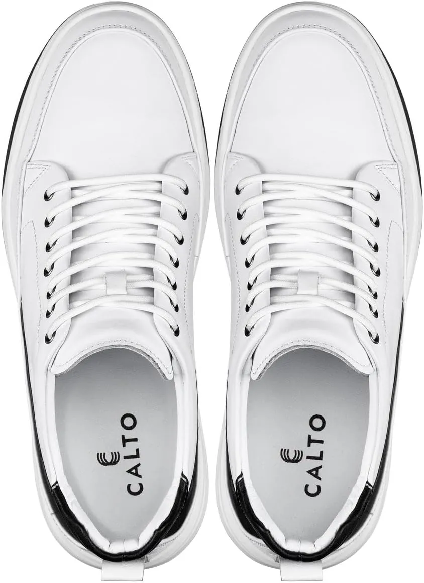 CALTO Men's Invisible Height Increasing Elevator Shoes - Premium Leather Lace-up Ankle Top Sneaker Boots - 2.6 Inches Taller