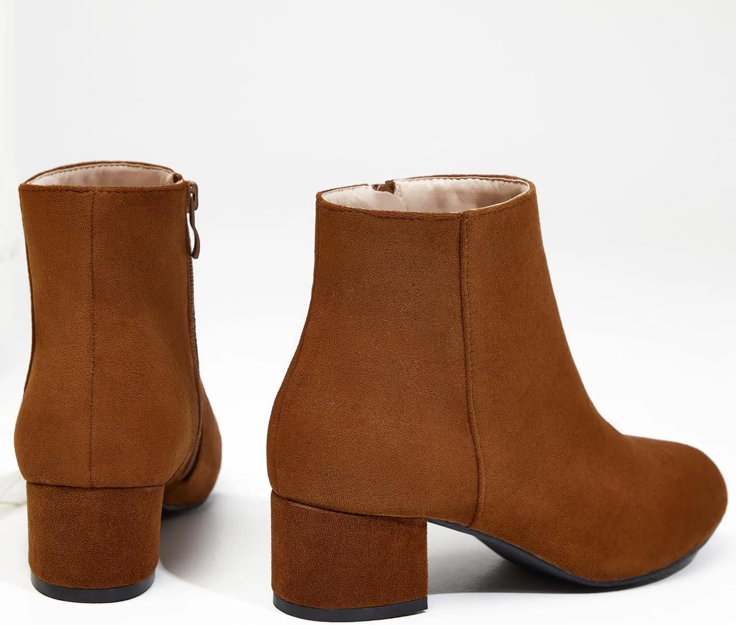 CAMSSOO Women's Fashion Short Gogo Ankle Boots Suede Boots Low Mid Block Heel Boots Side Zipper Booties Shoes