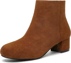 CAMSSOO Women's Fashion Short Gogo Ankle Boots Suede Boots Low Mid Block Heel Boots Side Zipper Booties Shoes