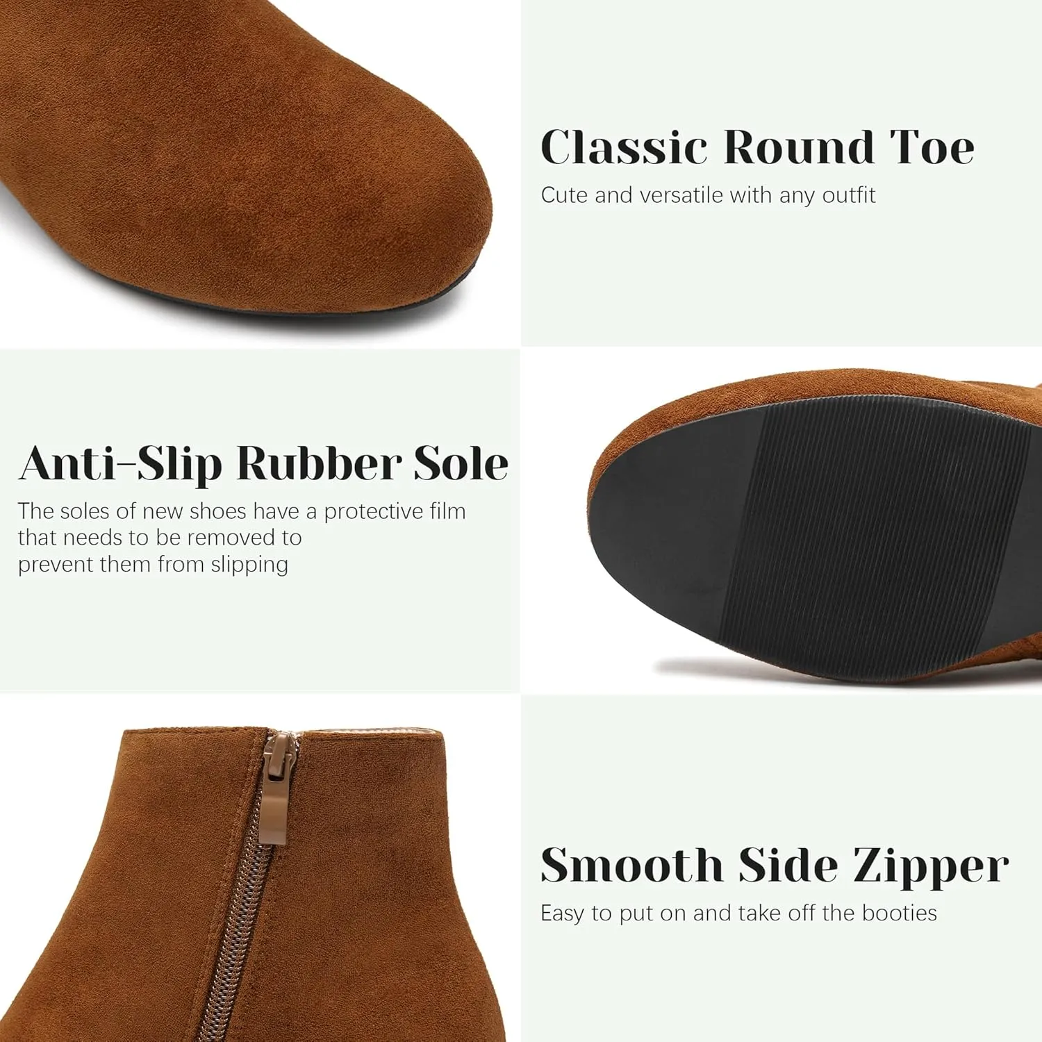 CAMSSOO Women's Fashion Short Gogo Ankle Boots Suede Boots Low Mid Block Heel Boots Side Zipper Booties Shoes
