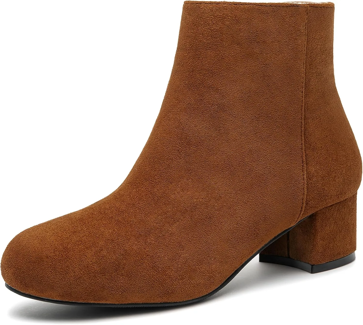 CAMSSOO Women's Fashion Short Gogo Ankle Boots Suede Boots Low Mid Block Heel Boots Side Zipper Booties Shoes