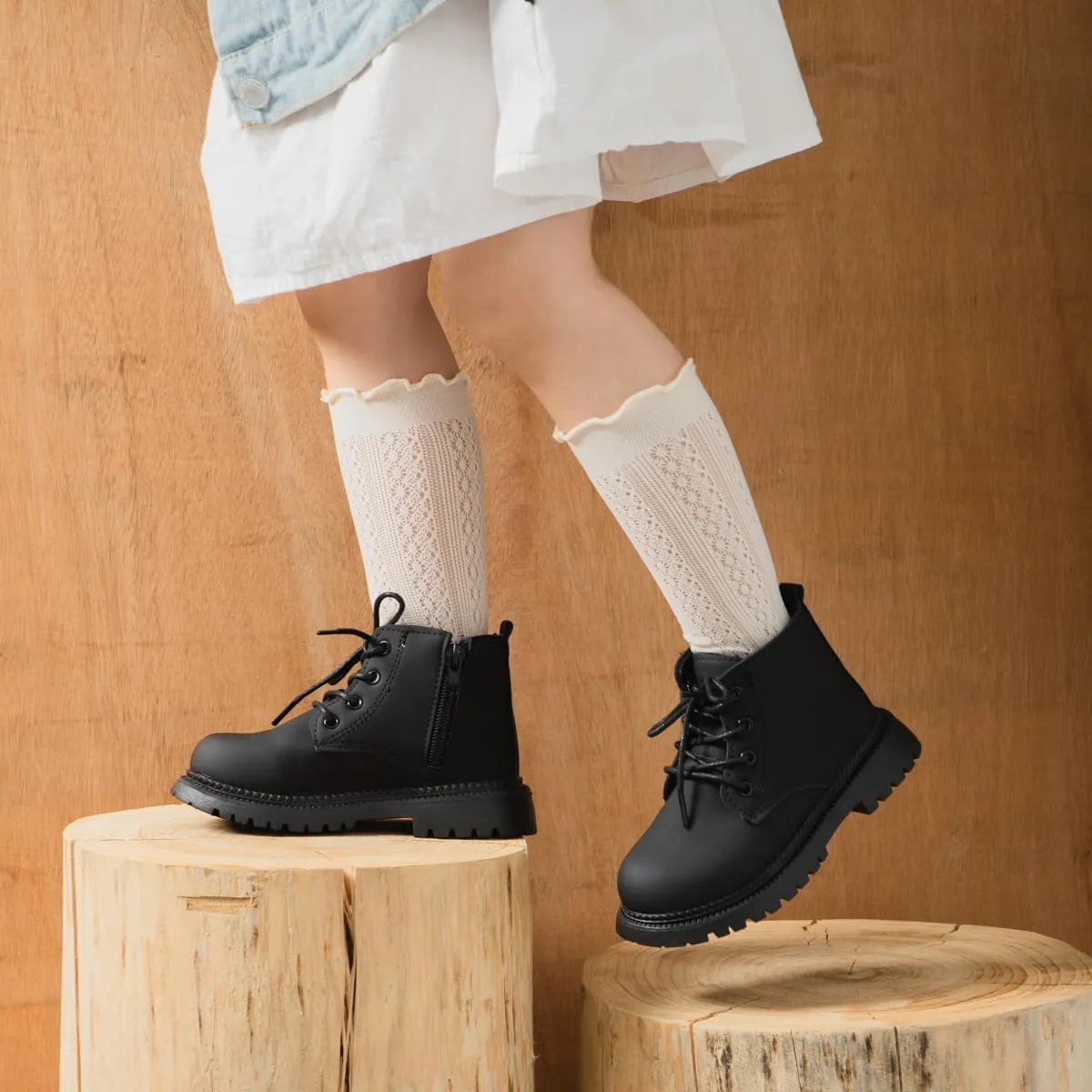 Casazoe Toddler Boys Girls Boots Little Kid Classic Work Boots Side Zipper Casual Walking Hiking Shoe High Top Lace Up Combat Ankle Shoes