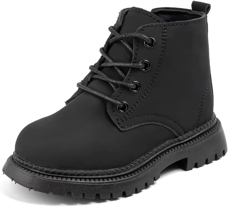 Casazoe Toddler Boys Girls Boots Little Kid Classic Work Boots Side Zipper Casual Walking Hiking Shoe High Top Lace Up Combat Ankle Shoes