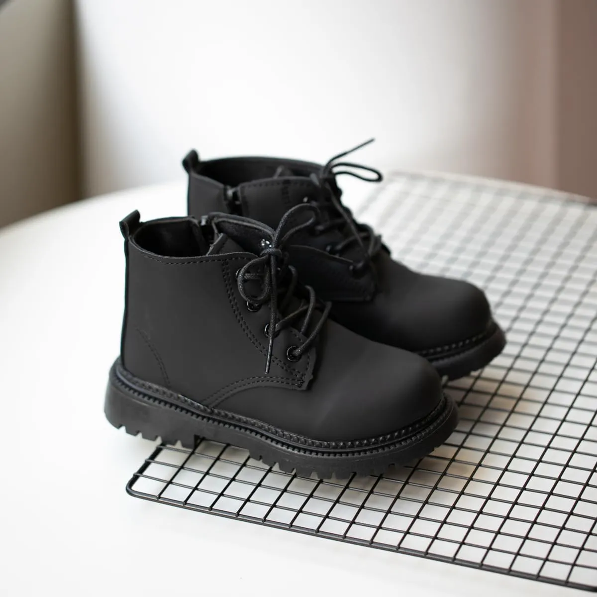 Casazoe Toddler Boys Girls Boots Little Kid Classic Work Boots Side Zipper Casual Walking Hiking Shoe High Top Lace Up Combat Ankle Shoes