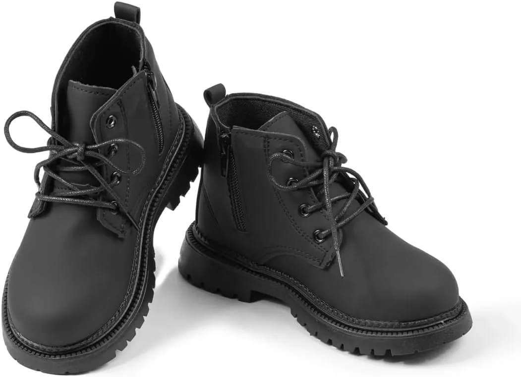Casazoe Toddler Boys Girls Boots Little Kid Classic Work Boots Side Zipper Casual Walking Hiking Shoe High Top Lace Up Combat Ankle Shoes