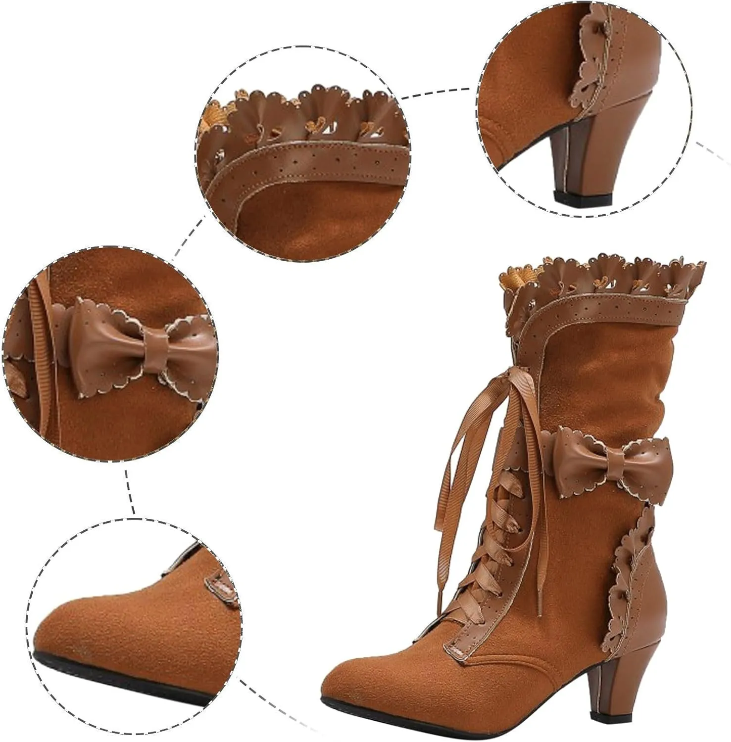 Cathalem Victorian Boots for Women Casual Lace Up Renaissance Boots 70s Mid Heels Vintage Boots Halloween Cosplay Witch Shoes