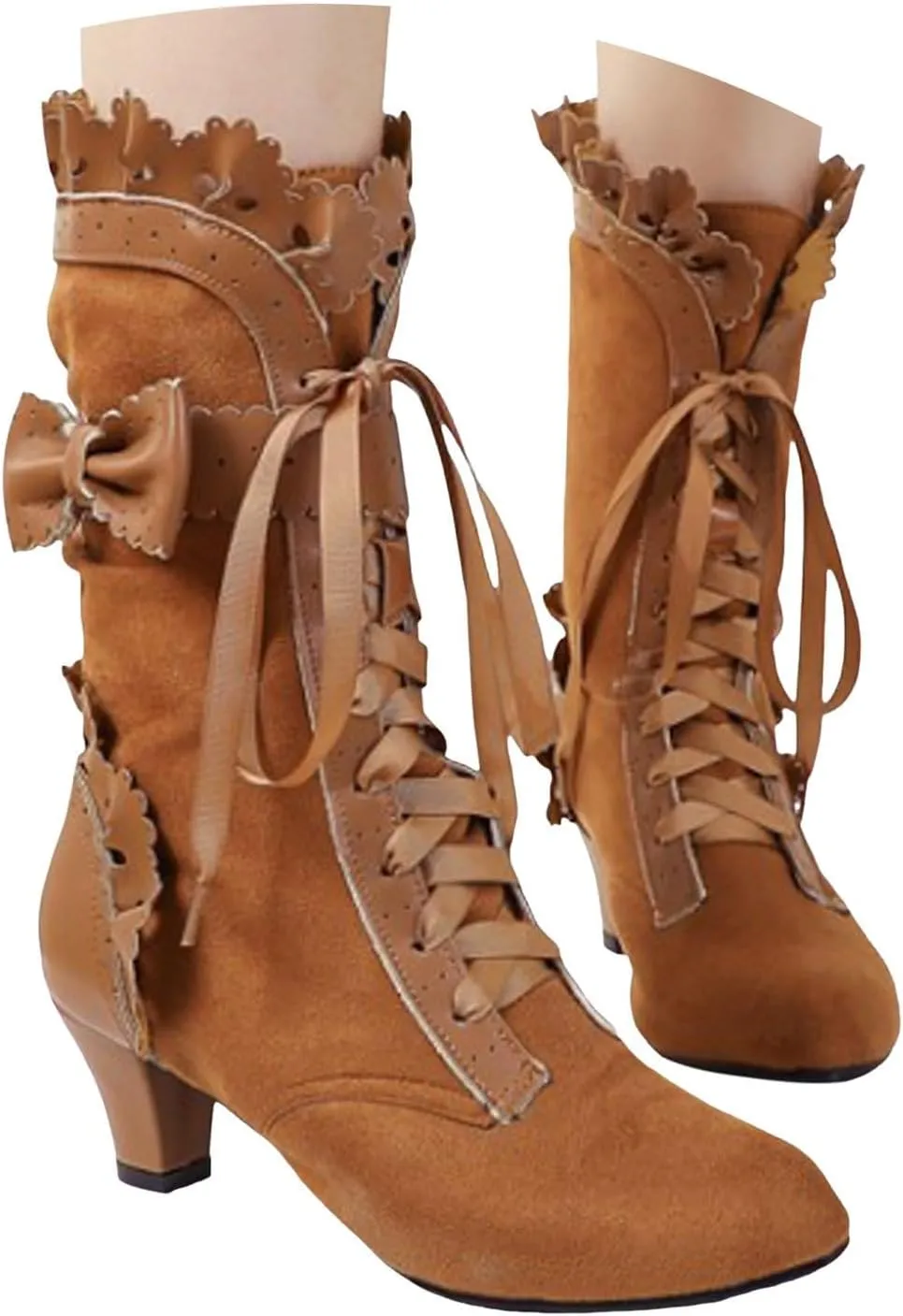 Cathalem Victorian Boots for Women Casual Lace Up Renaissance Boots 70s Mid Heels Vintage Boots Halloween Cosplay Witch Shoes