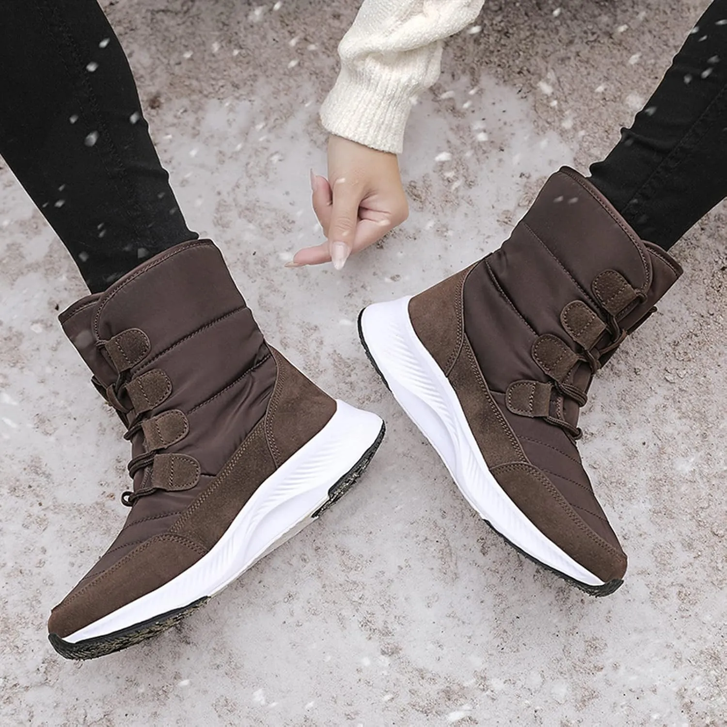 CERYTHRINA Womens Waterproof Booties Lightweight Winter Fur Lined Walking Boots Anti-Slip Outdoor Snow Boots
