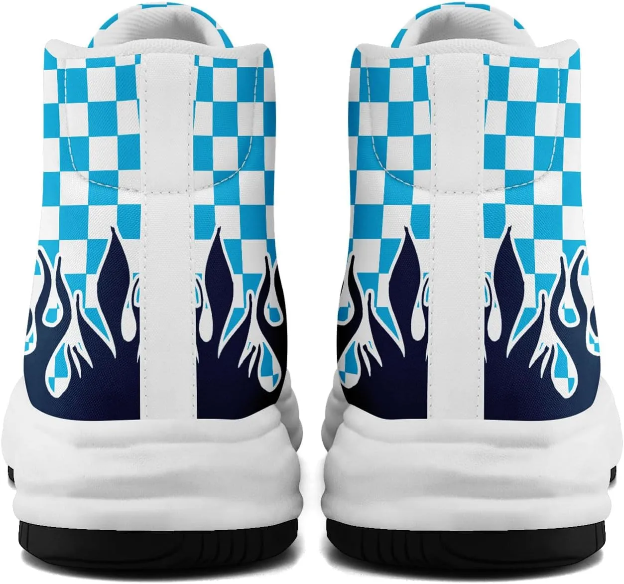 Checkered Flame High-Top Platform Sneakers, Custom Chunky Elevated Canvas Trainers for Streetwear Race Casual Footwear