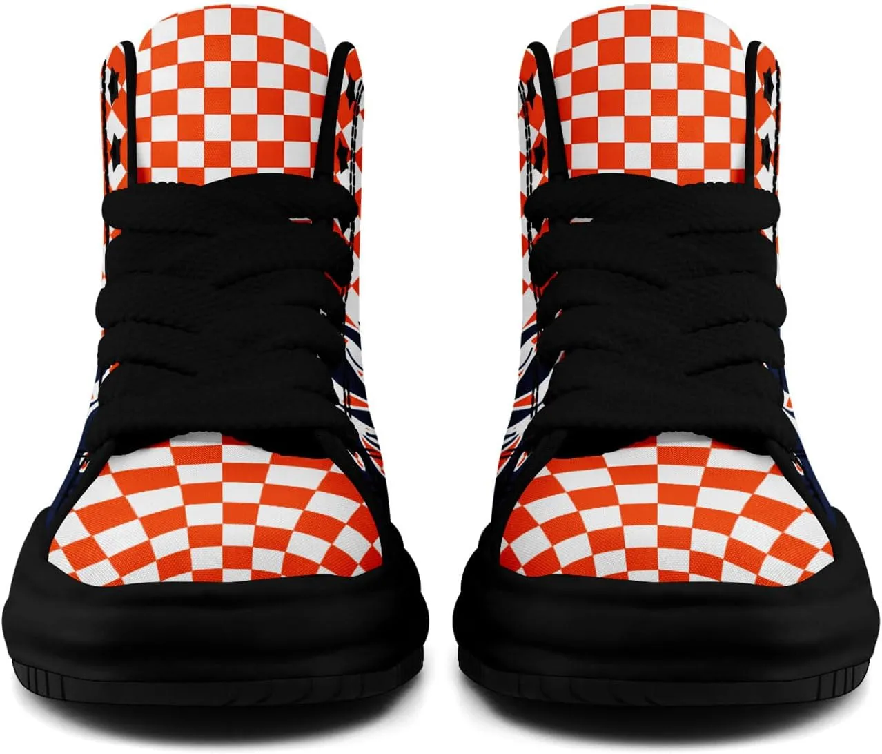 Checkered Flame High-Top Platform Sneakers, Custom Chunky Elevated Canvas Trainers for Streetwear Race Casual Footwear