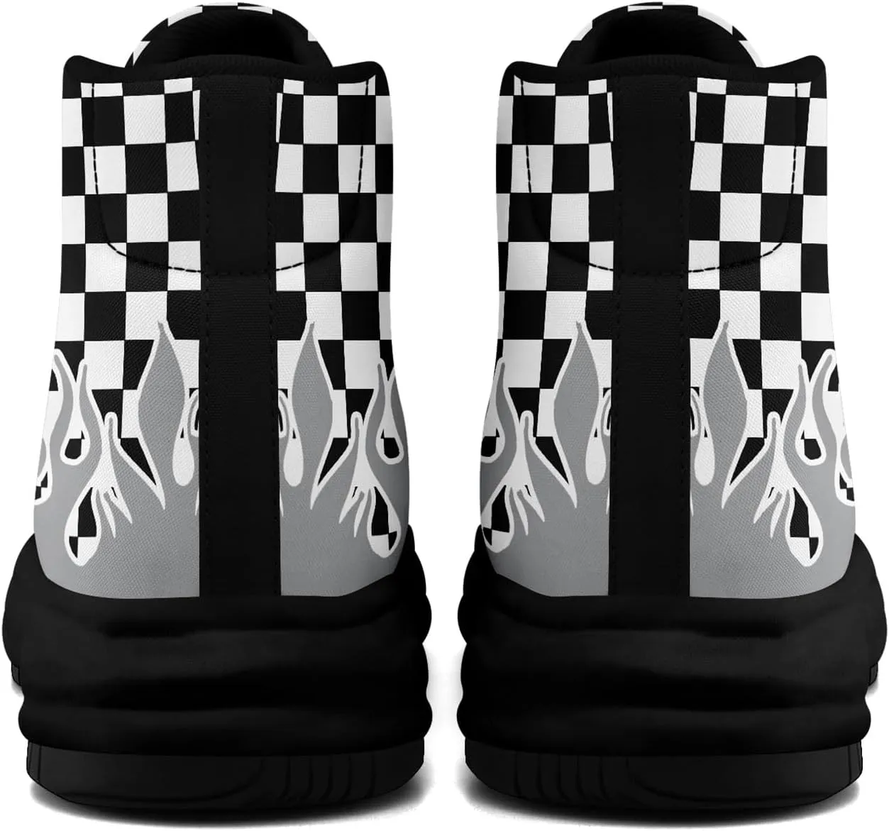 Checkered Flame High-Top Platform Sneakers, Custom Chunky Elevated Canvas Trainers for Streetwear Race Casual Footwear