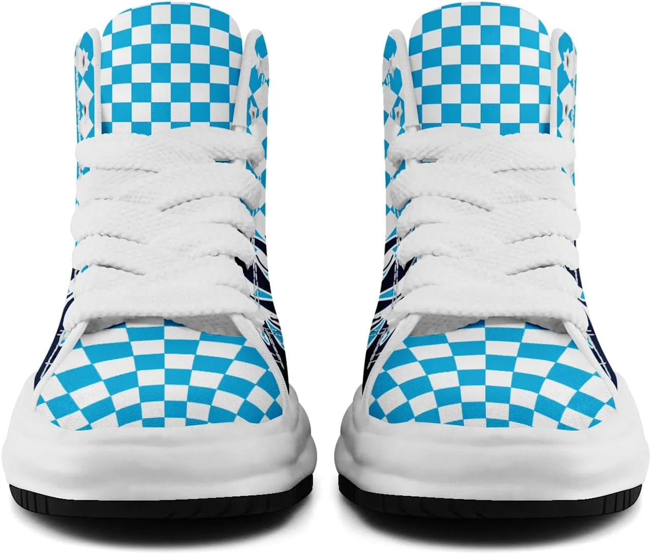 Checkered Flame High-Top Platform Sneakers, Custom Chunky Elevated Canvas Trainers for Streetwear Race Casual Footwear