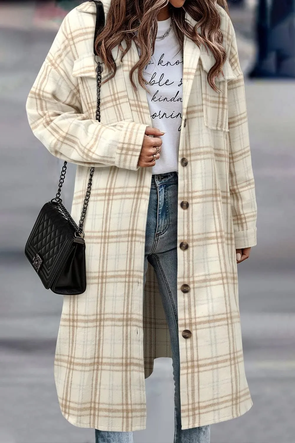 CHICZONE Womens Plaid Shacket Jacket Long Corduroy Shirt Casual Lapel Button Down Flannel Trench Coats